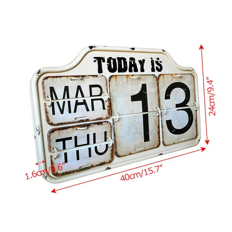 Perpetual Calendar Vintage Metal Perpetual Flip Calendar Square Shape Design Distressed Finish Wall Hanging For Home Office