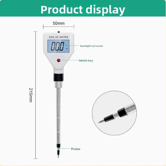 A22I EC Detektor Penganalisis Tanah -Uji Konduktivitas Penanaman Pot EC Meter Detektor Pertanian Bunga dan Tanaman -Putih