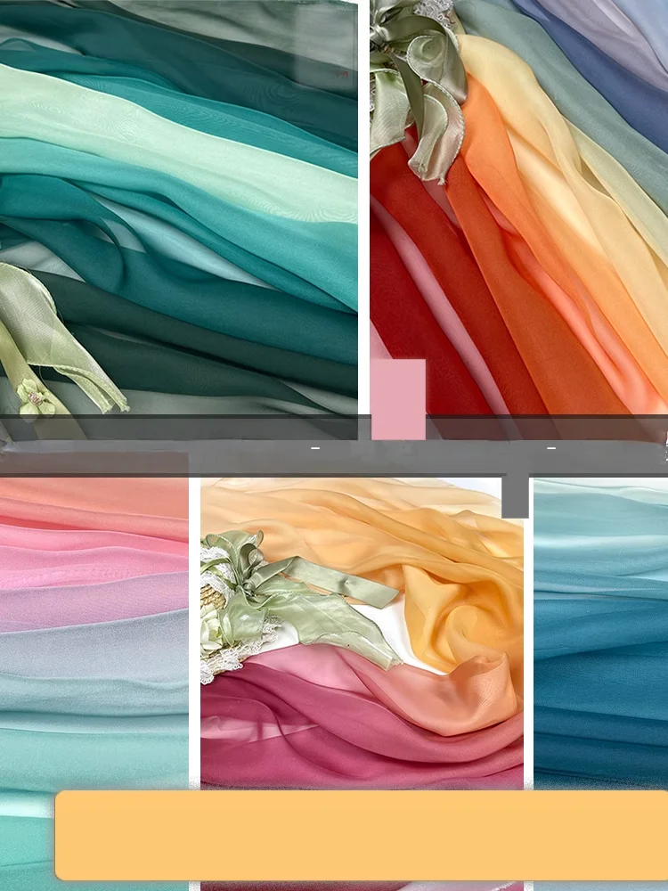 Translucent Gradient Printed Fabric Chiffon By Meters for Dresses Scarves Hanfu Sewing High-grade Multicolor Soft Textile Smooth