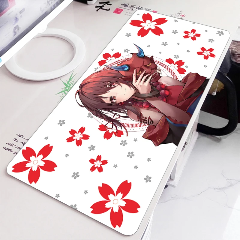 Oni Mask And Samurai Girls Japanese Sakuru XXL Large Game Mousepad Keyboard Pad Gaming Black and White Mouse Pad