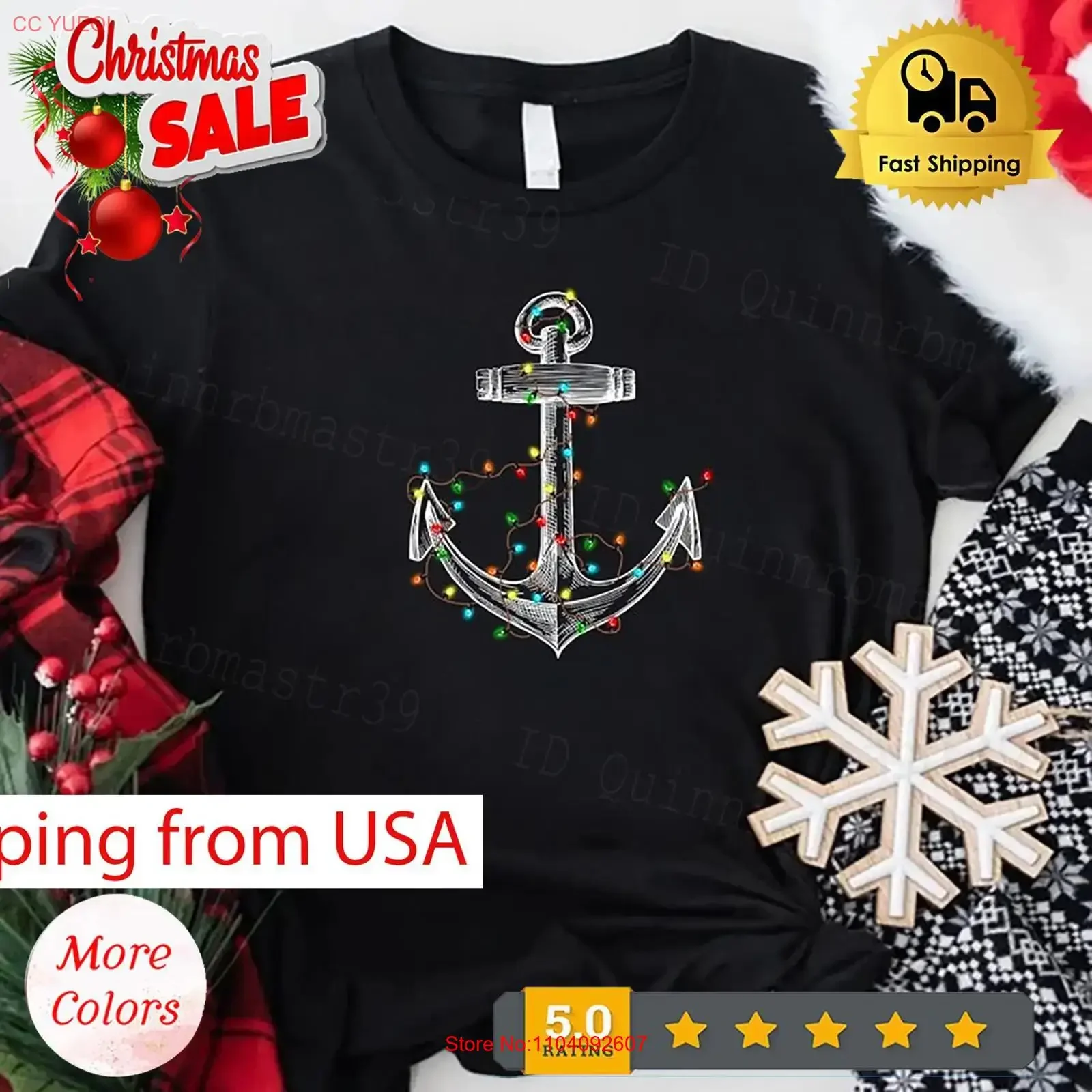 Christmas Lights Sailing Boat T Shirt Cruise vintage Washed streetwear Unisex Stretched Top For Everyday Wear Breathable