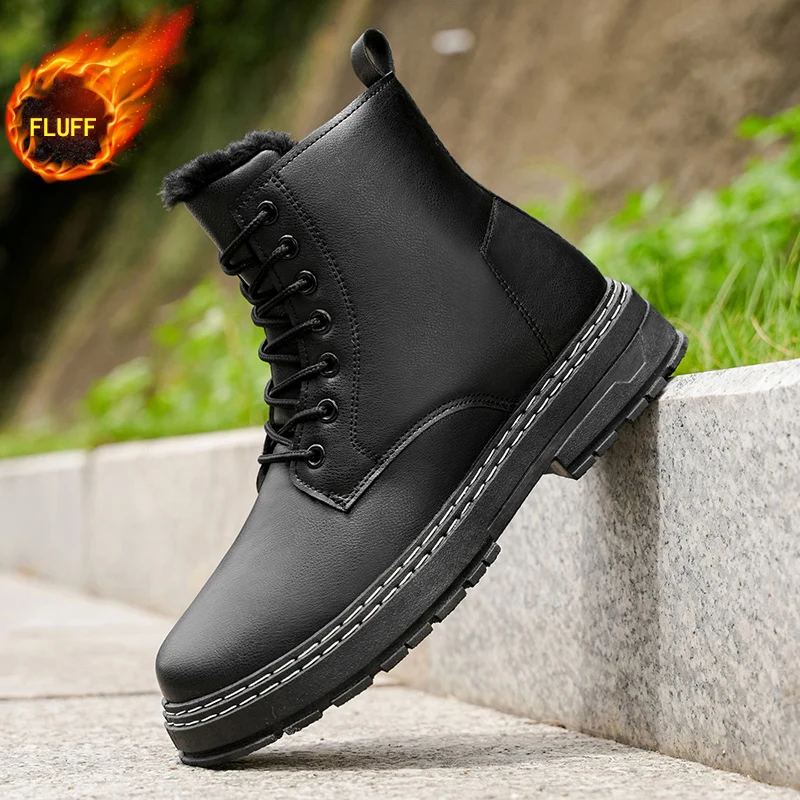 Men Winter Lined High Top Ankle Boots Lace Up Style for Daily Commute Outdoor Cold Weather Activities