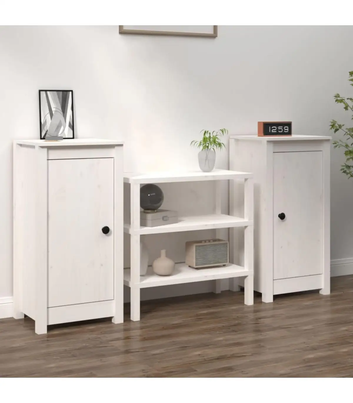 Sideboards 2 Pcks solid white pine wood 40x35x80 cm