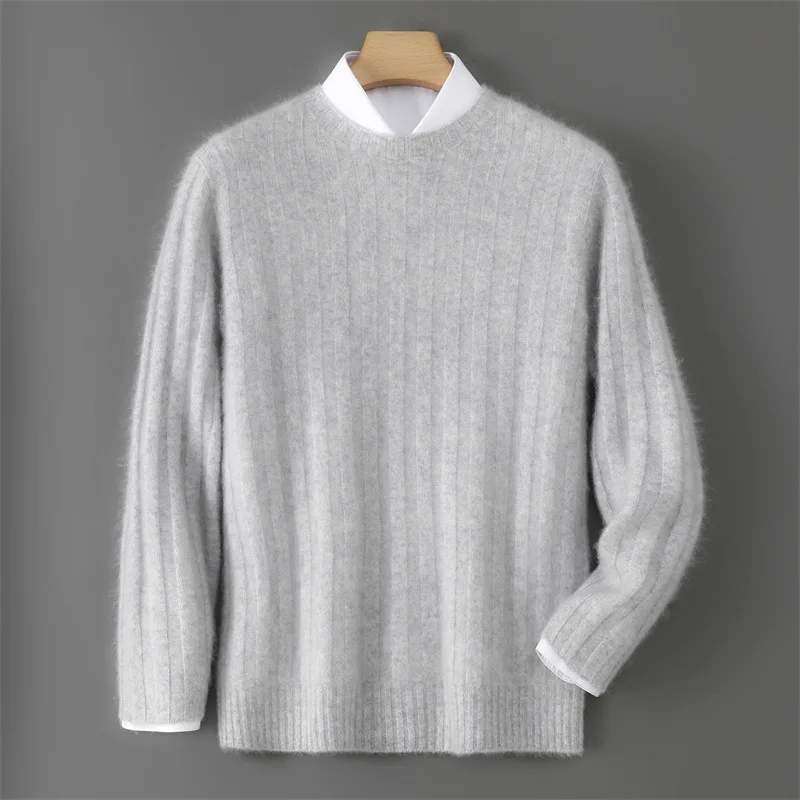 

Men'S Wool Sweater Round Neck Thick Knitted Warm Sweater Soft Skin-Friendly Fashionable Base Layer Casual Base Shirt