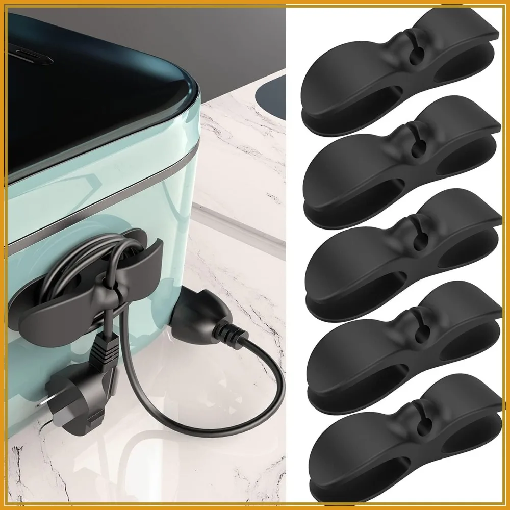 Cord Organizer for Appliances, 5 Pack Upgraded Cord Holder Stick Firmly on Kitchen Mixer, Blender, Coffee Maker & More (Black)