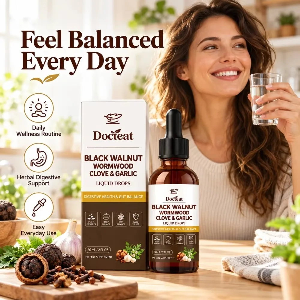 Docteat 10-in-1 Herbal Drops 60ml | Black Walnut, Wormwood, Clove, Garlic & Soursop, Gut & Digestive Support, Vegan Non-GMO