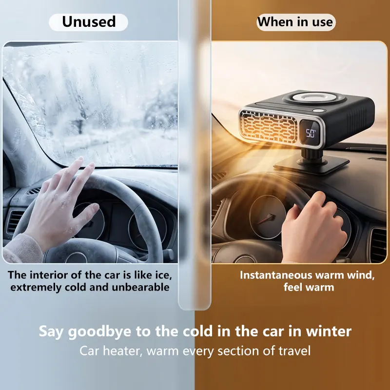 Lenovo 12V Car Heater Fan Smart Digtal Display With Adjustable Angle Warm Air Modes Windshield Defogger And Defroster For Cars
