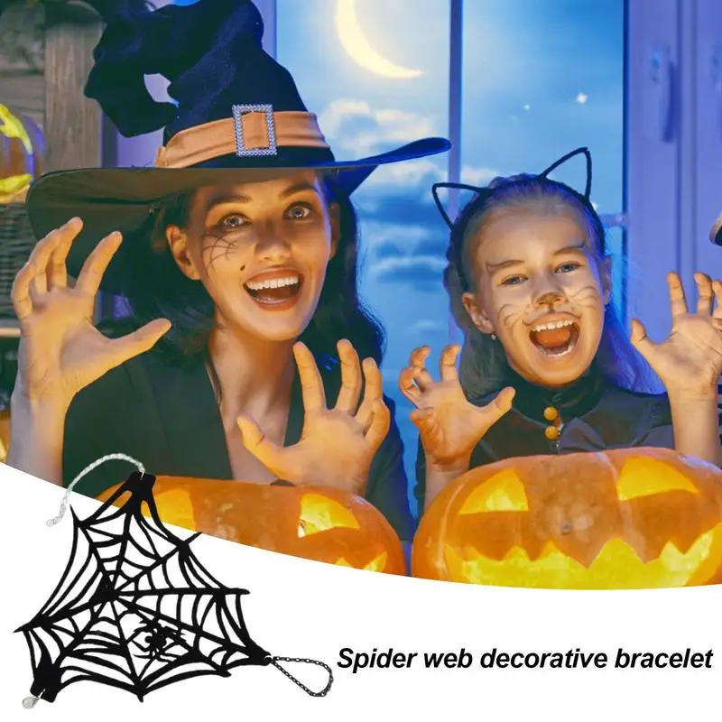 

Spider Web Decorative Bracelet Gothic Spider Web Hand Chain Halloween Costume Jewelry Black Women Hand Harness For Halloween