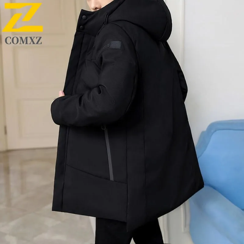 COMXZ Men's Mid-Length Winter Cotton-Padded Coat Plus Size Thickened Trendy Winter Jacket Waterproof Windproof windbreaker 2025