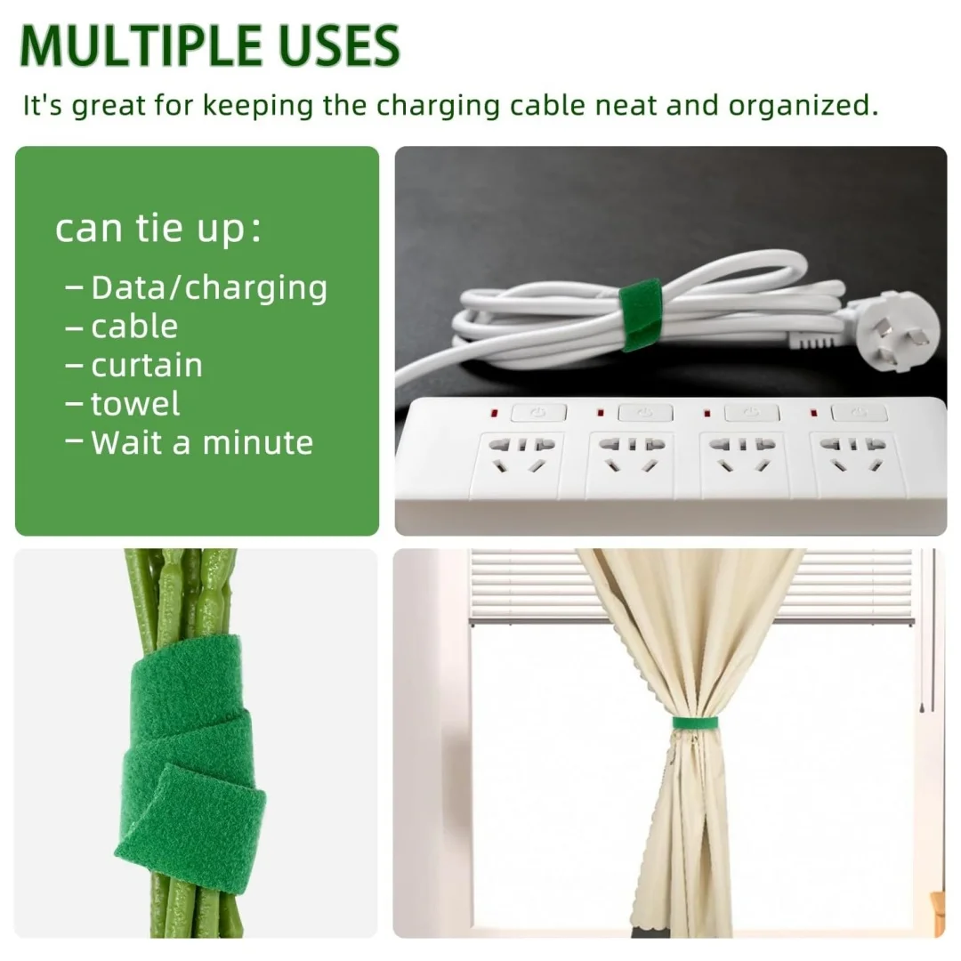 Plant zip ties roll, reusable, providing gentle support for climbing plants, tomato, chili, and grape, green, 1cmx2m，3 pieces