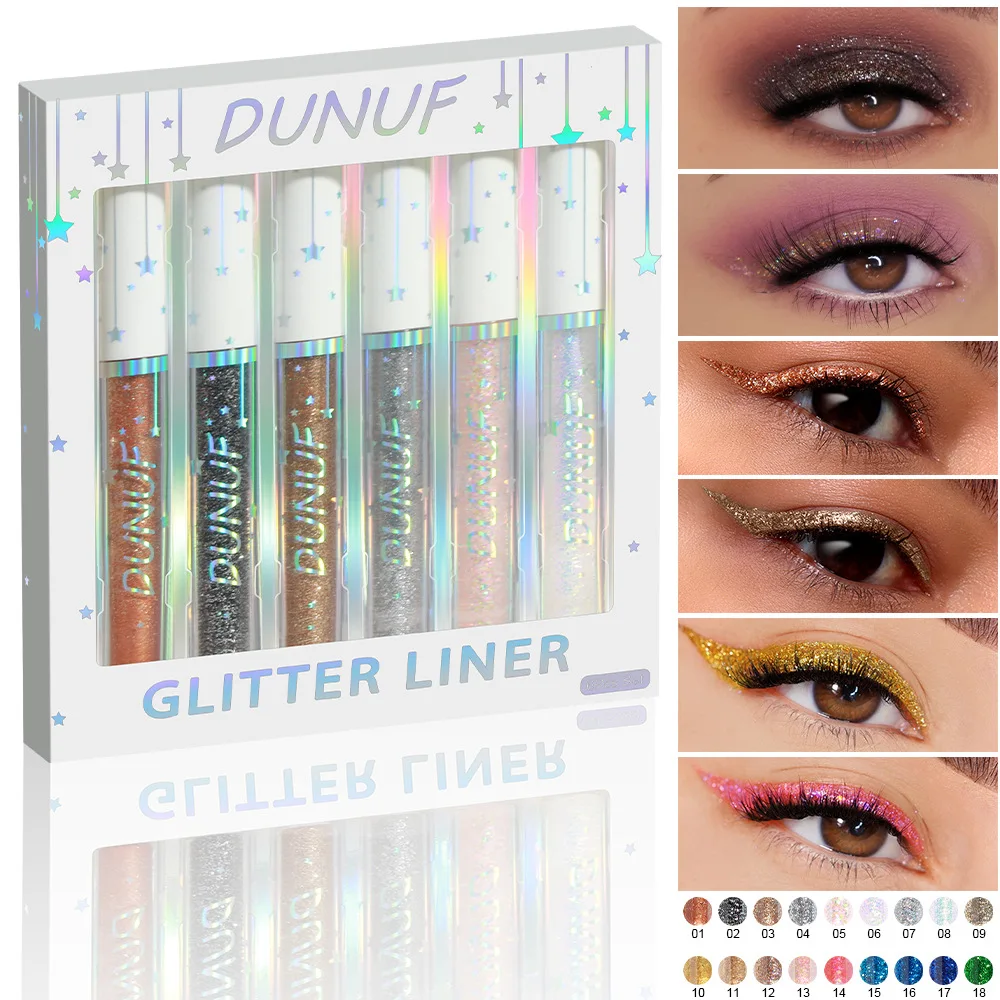 6-Color Liquid Glitter Eyeliner & Eyeshadow Set - Metallic Shimmer, Long-Lasting Waterproof Sparkle In Golden Tones