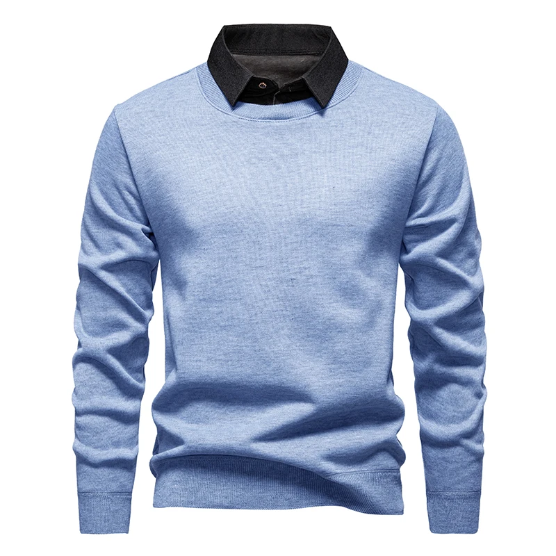 Men's Fashion Pullover Shirt Collar Sweater Top with Mock Shirt Collar Mens Knitting Polo Shirts Fashion Knitwear