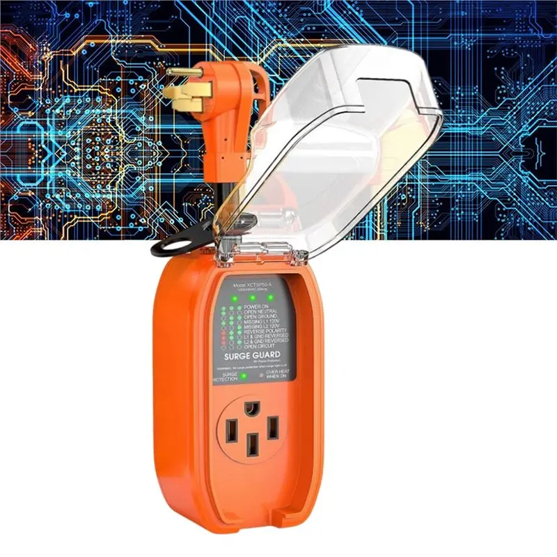 Top sale For RV Travel Trailer Compatible 50A US Plug Surge Protector- NEMA 14-50P, AC125V/250V With Waterproof Cover