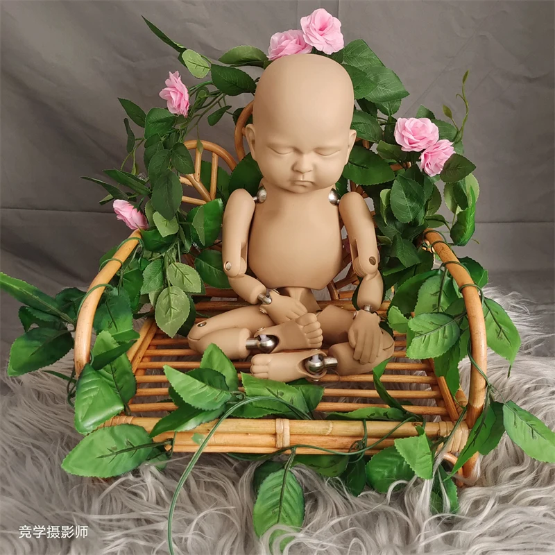 Newborn Photography Props Retro Rattan Basket Chair Infant Photo Recien Baby Girl Boy Posing Bed Background Photography Accessor