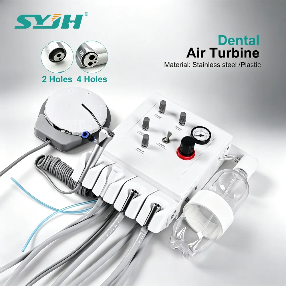 SYJH Dental 2/4 Holes Portable Turbinewith 3 Way Syringe Handpiece Dentist Air Turbine Unit Teeth Whitening Dentistry Tools