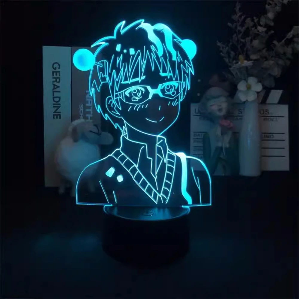 Imagem -02 - Lâmpada de Mesa Acrílica Anime para Crianças Luz Noturna 3d Saiki Kusuo Lâmpada de Cabeceira Usb Decoração do Quarto Presentes Quentes Cores Cores 16 Cores