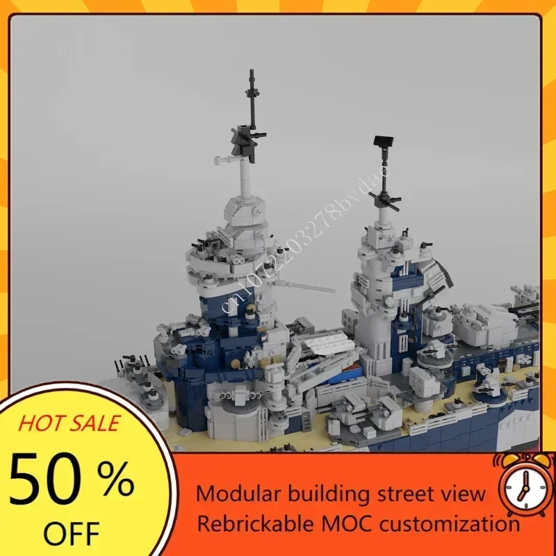 10803PCS MOC French Battleship Richelieu Custom Puzzles Warship Model Technical  Set DIY Assembly Creative Toy Xmas Gift