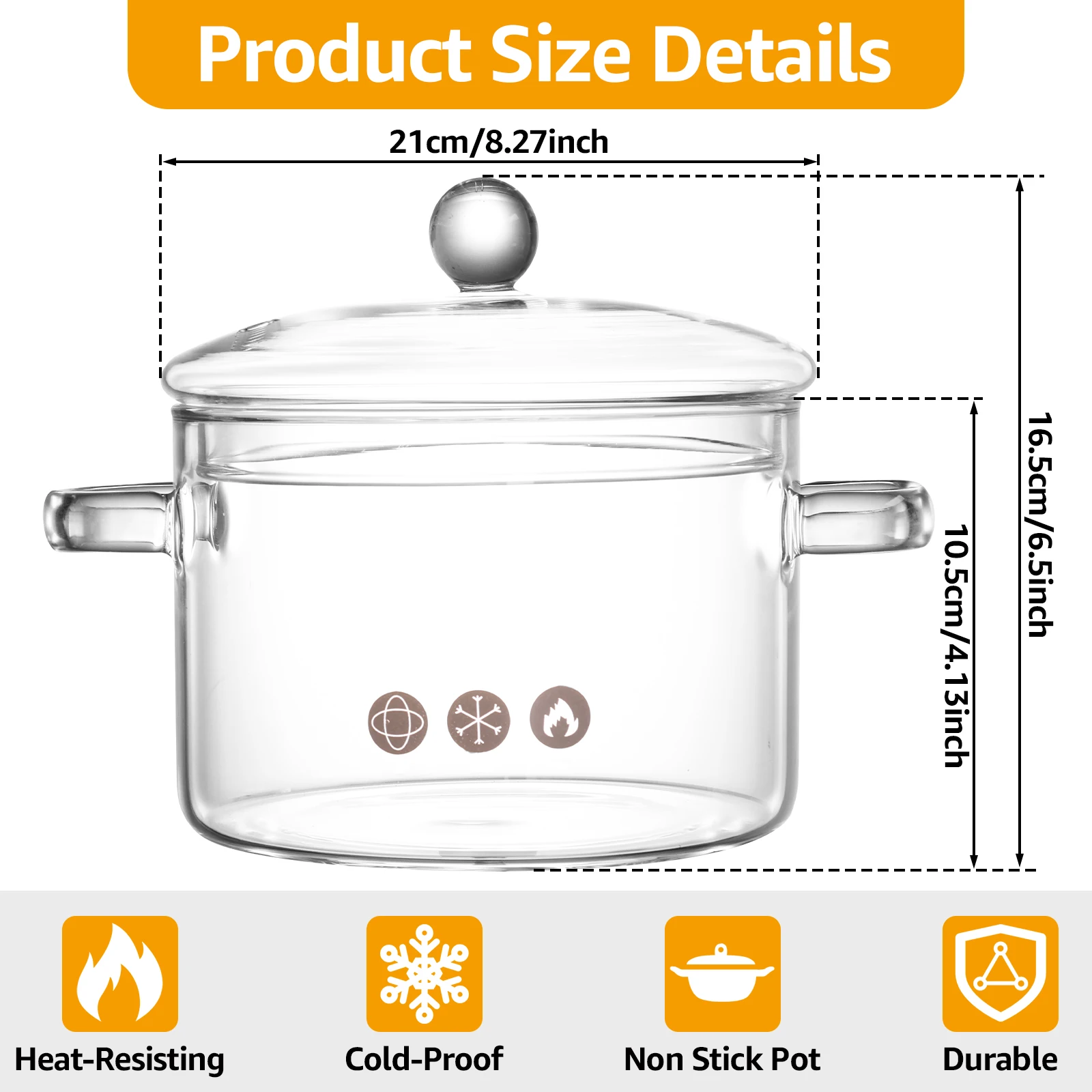 1.5L Glass Saucepan Cooking Pot Non-Stick Stovetop Saucepan Heat Resistant Glass Cookware Pot Even Heating for Soup Sauce Stew