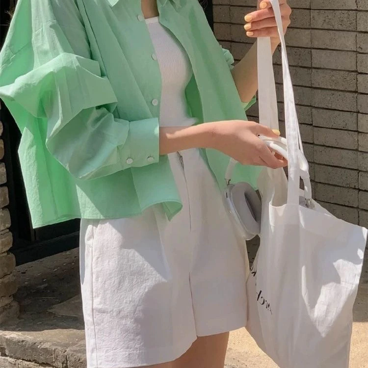 Women's Summer Thin Sun Protection Shirt Korean Style Simple Open Cardigan Outerwear with Sling Waist Loose Short Top