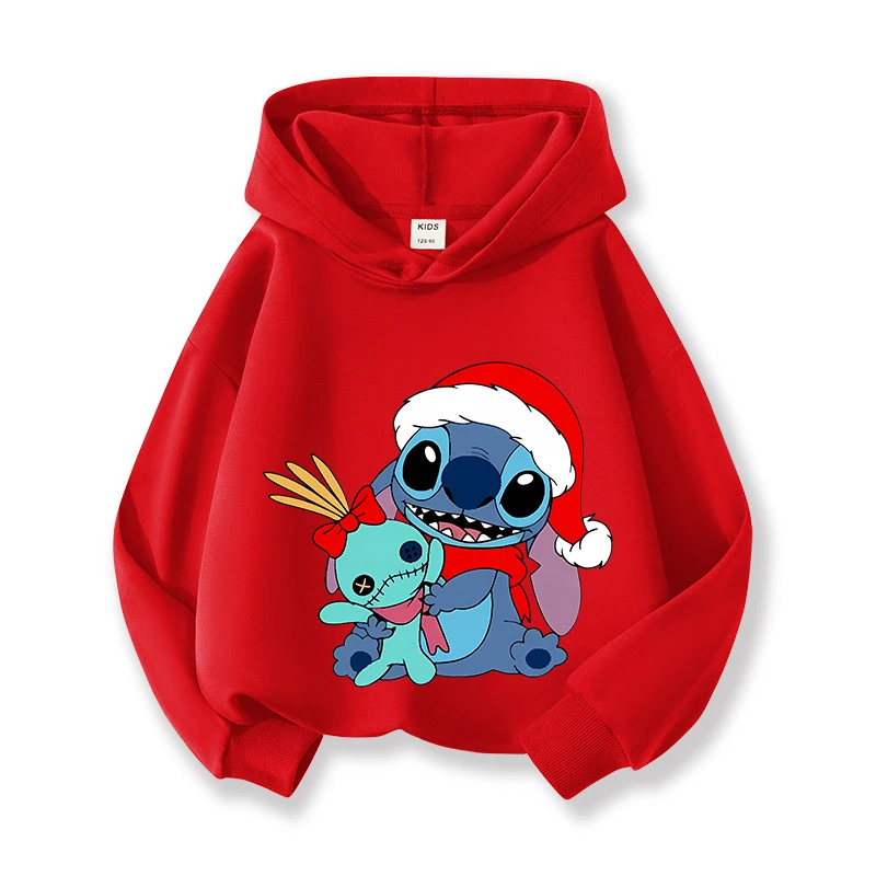 Lilo & Stitch الأطفال هوديي أزياء أنيمي نمط أعلى الخريف فضفاضة مريحة يندبروف الملابس الدافئة الأطفال هدية الكريسماس
