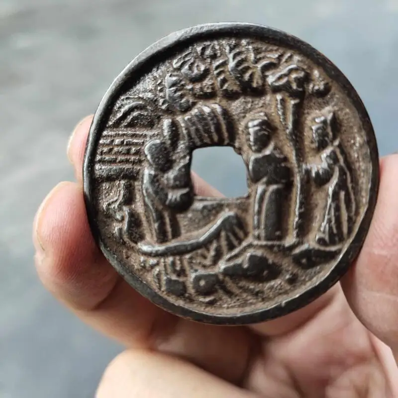 

Antique collection character relief square hole spend money decoration coin home craft ornaments FOLK ART handicraft