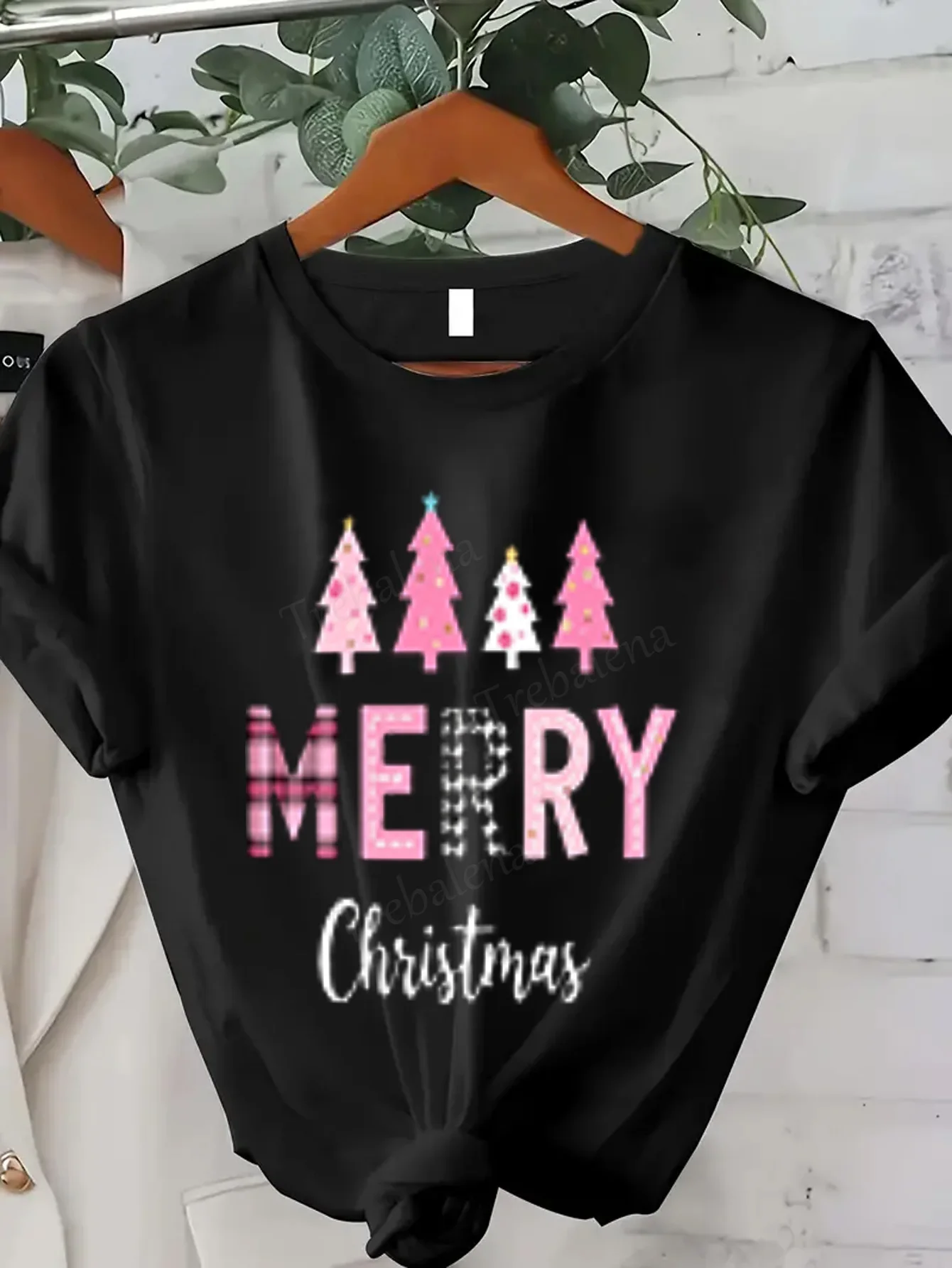 

Women T-shirt Pink Christmas Trees Merry Xmas Women's T-Shirt