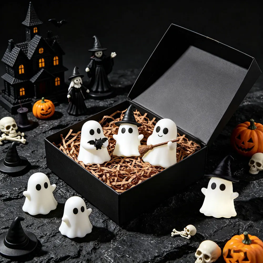 Ghost Figurine Halloween Mini Glowing Ghost Ornament Desktop Micro Landscape Decoration Party Home Festival Supplies Gift