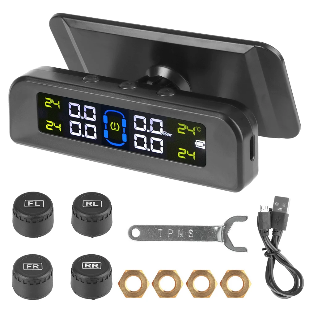 Automatic Brightness Control 4 Sensors Decoration Accessories Wireless Solar Power TPMS Monitor System Car Tire Pressure Alarm