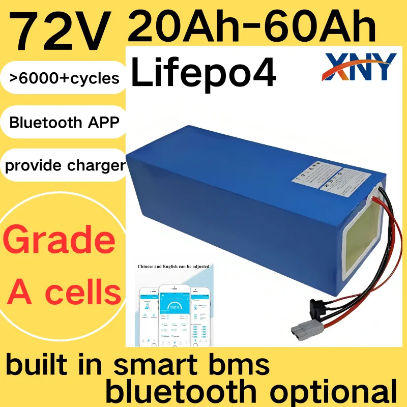 Rechargeable Lifepo4 72V 20Ah 30Ah 40Ah 50Ah 60Ah Lithium Battery for 1000W 2000W 3KW Tractor Golf Cart Two Wheeler Vehicle