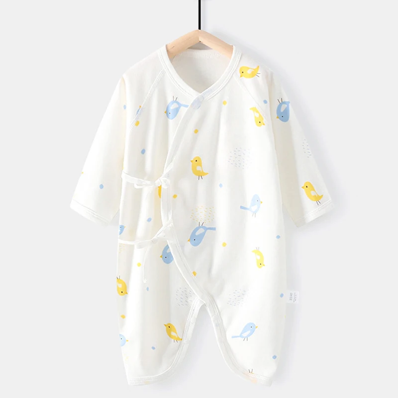 Newborn Romper Jumpsuit 2022 Summer New Butterfly Lace Up Bird Print Long Sleeve Infant Children Clothes Fashion Outfits 0-6M