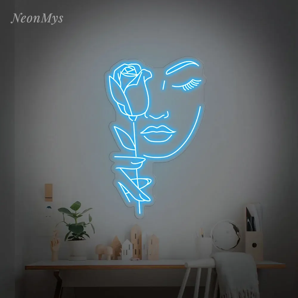 Face Rose Neon Sign Custom Neon Light for Wall Art Beauty Woman Facail Sign Personalized LED Night light Home Room Decor Gifts