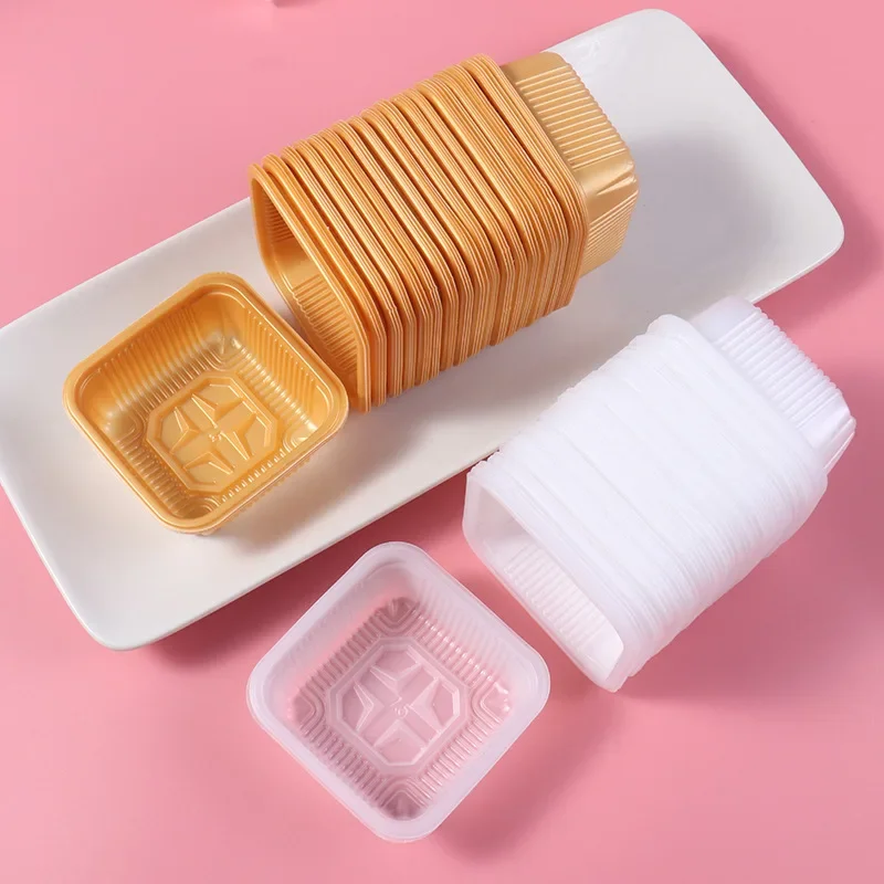 100pc Thicker Plastic Moon Cake Trays Golden Mooncake Inner Tray Packaging Box Handmade Egg Yolk Crisp Dessert Baking Cookie Box