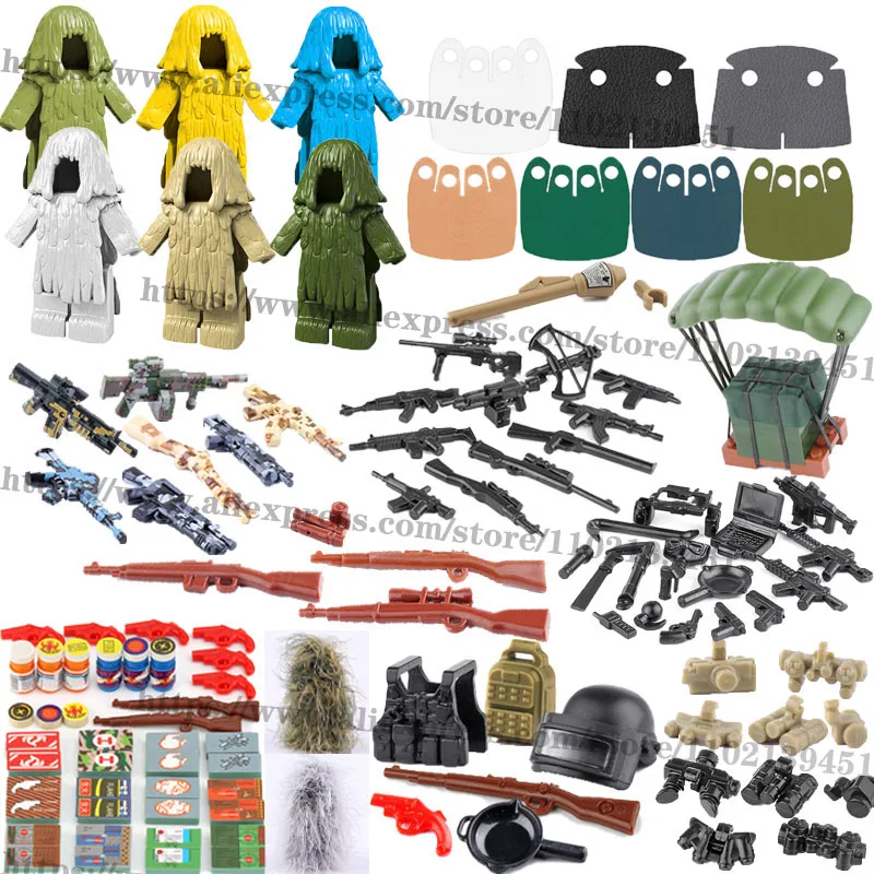 WW2 Military Weapons Building Blocks Soldiers Figures Coat Camouflage Rifle Airdrop Box Dhillie Suit Helmet MOC Toys Kids J061