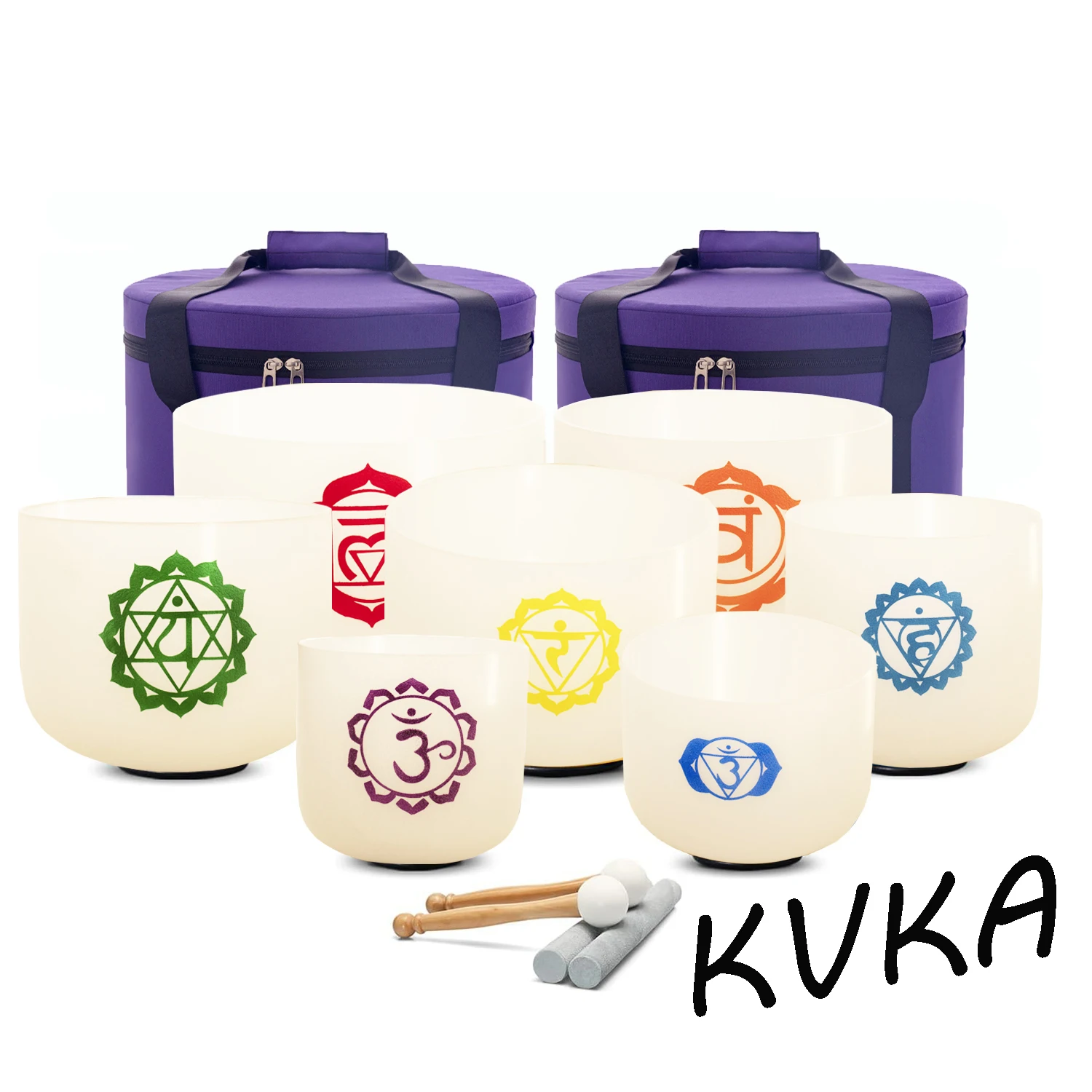 GOLDEN Chakra Tuned Set of 7 Crystal Singing Bowls 7-12 inch with Inserts and Crystal Singing Bowl carring bag