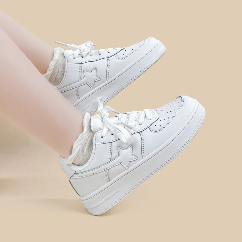 Amy and Michael 2024 New Fashion Star Sneakers Female Women Low Top White Flat Trainers Unisex Teenagers Casual Skateboard Shoes