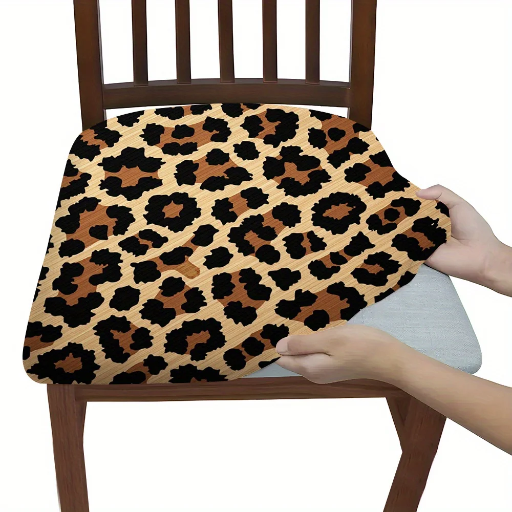 2/4/6pcs Chair Seat Slipcover,Leopard Print Elastic Chair Cover for Dining Room