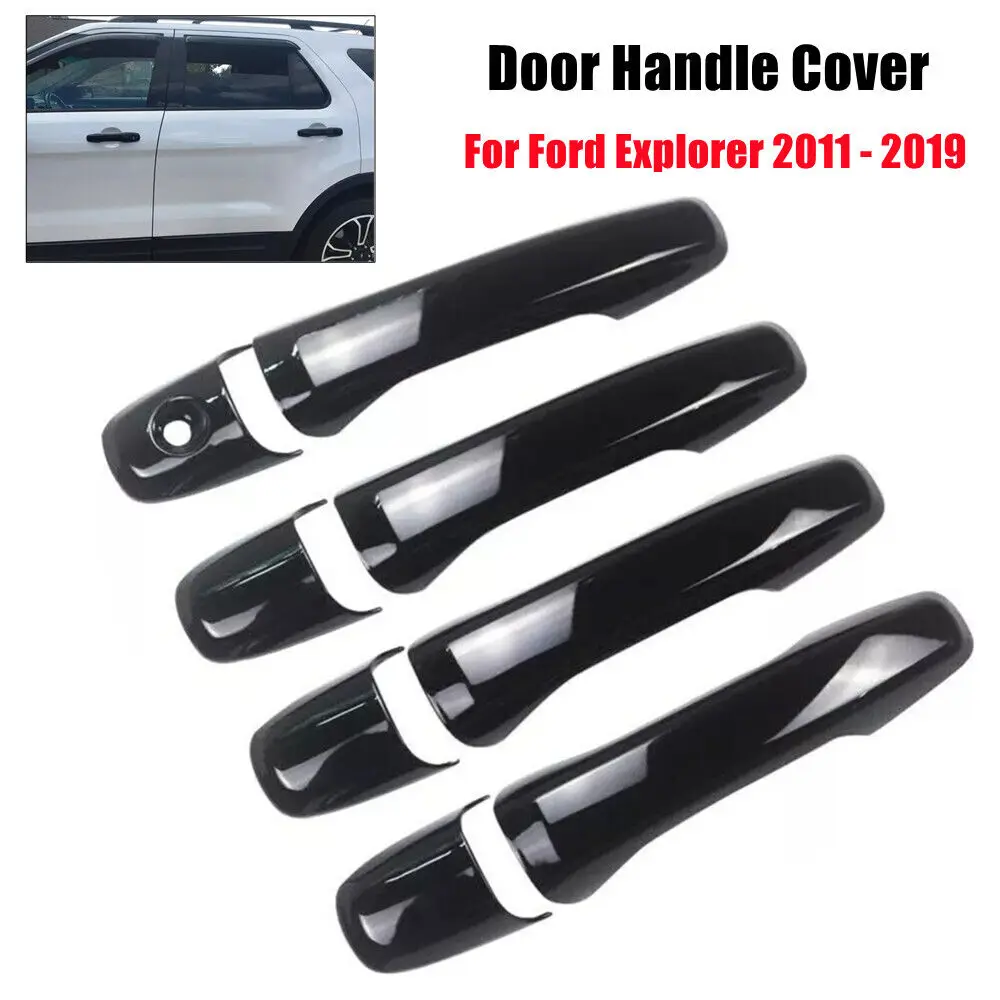 For Ford Explorer 2011-2019 Carbon Fiber Style Chrome Car Door Handle Cover Sticker Trim Cap Accessories Auto Protect Decor ABS