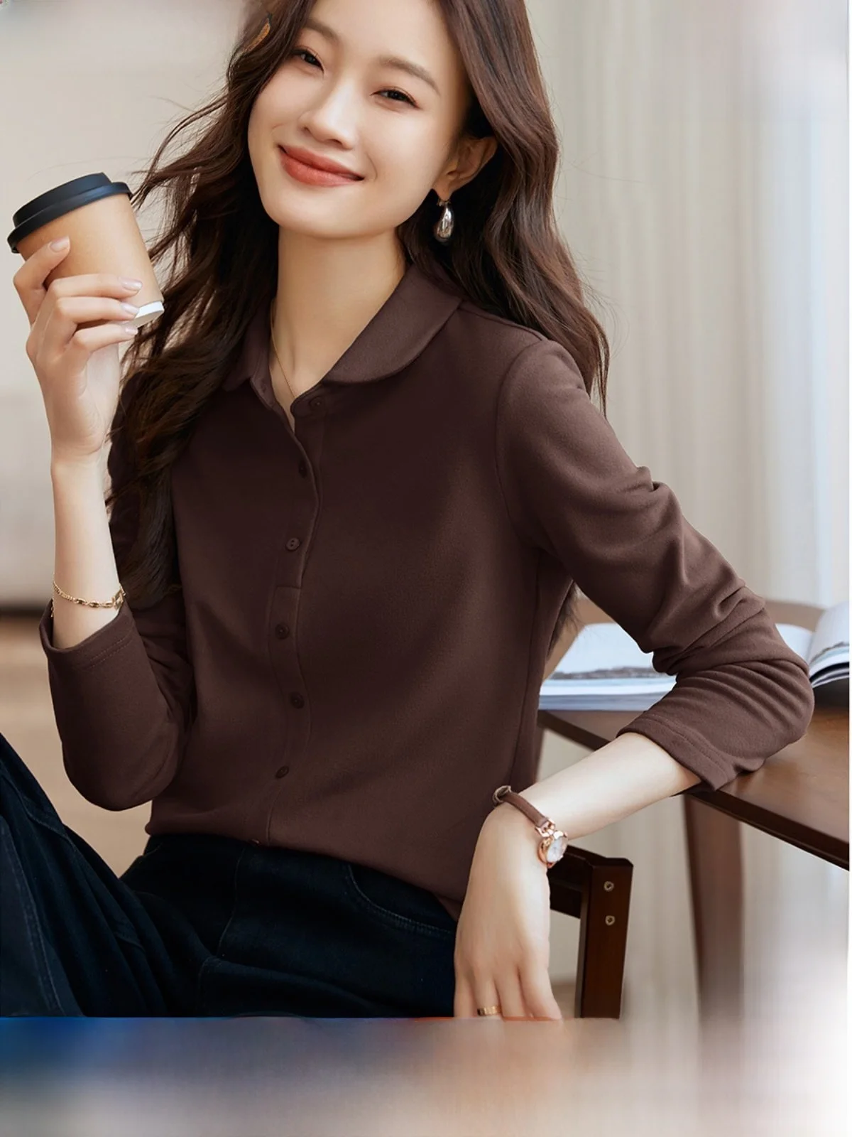 

Mo Han Mei женская теплая бархатная основа irt с небольшим откидным воротником, модный антивозрастной зимний новый корейский свободный крой