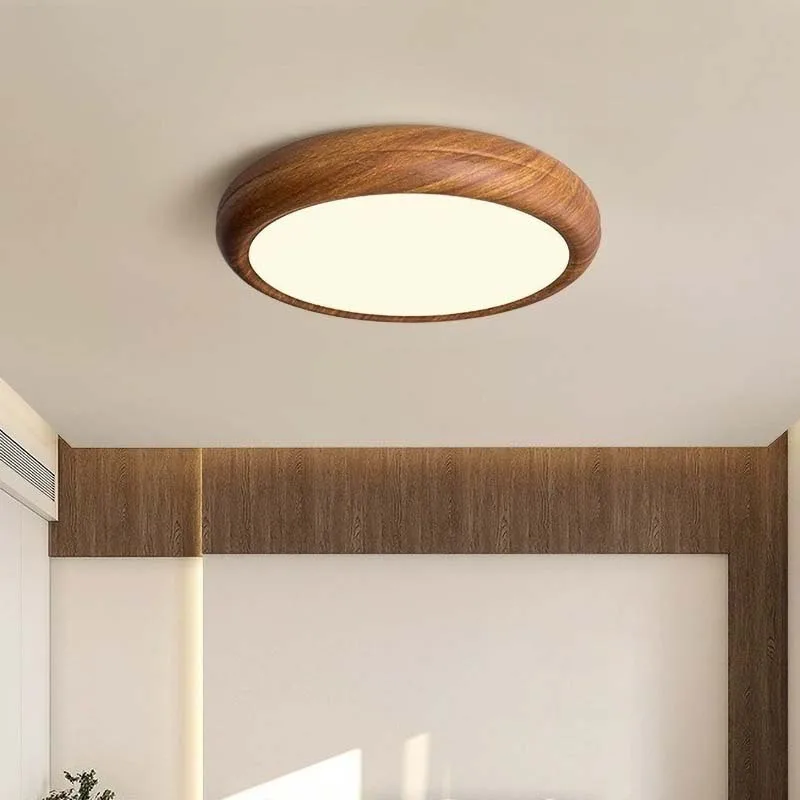 

2026 for Modern Nordic Round LED Ceiling Light for Bedroom Living Room Hallway Kids Room Walnut Color Lighting Fixture Home
