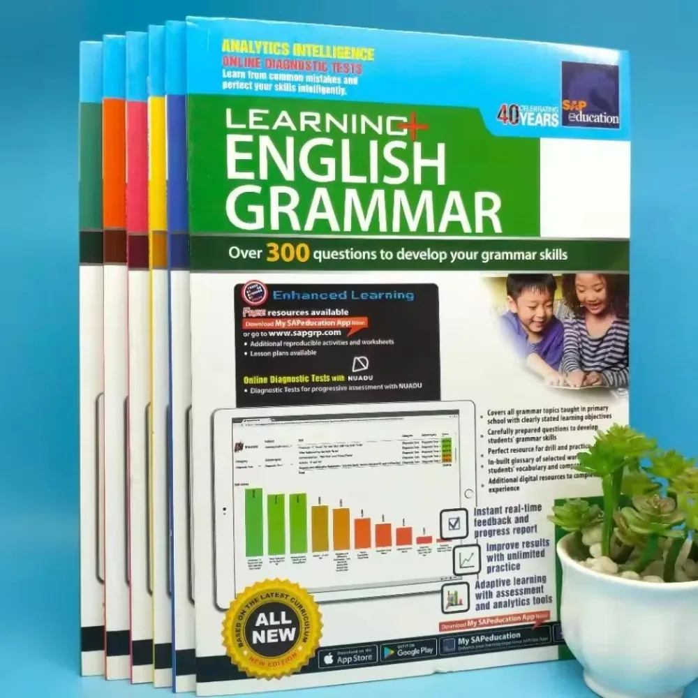 6 Bücher: Singapore Grammar Spa, Lernmaterialien für Englisch für Kinder im Alter von 3 bis 12 Jahren, Übungsbuch, Lehrbuch, Notizbuch, Übungsbuch.