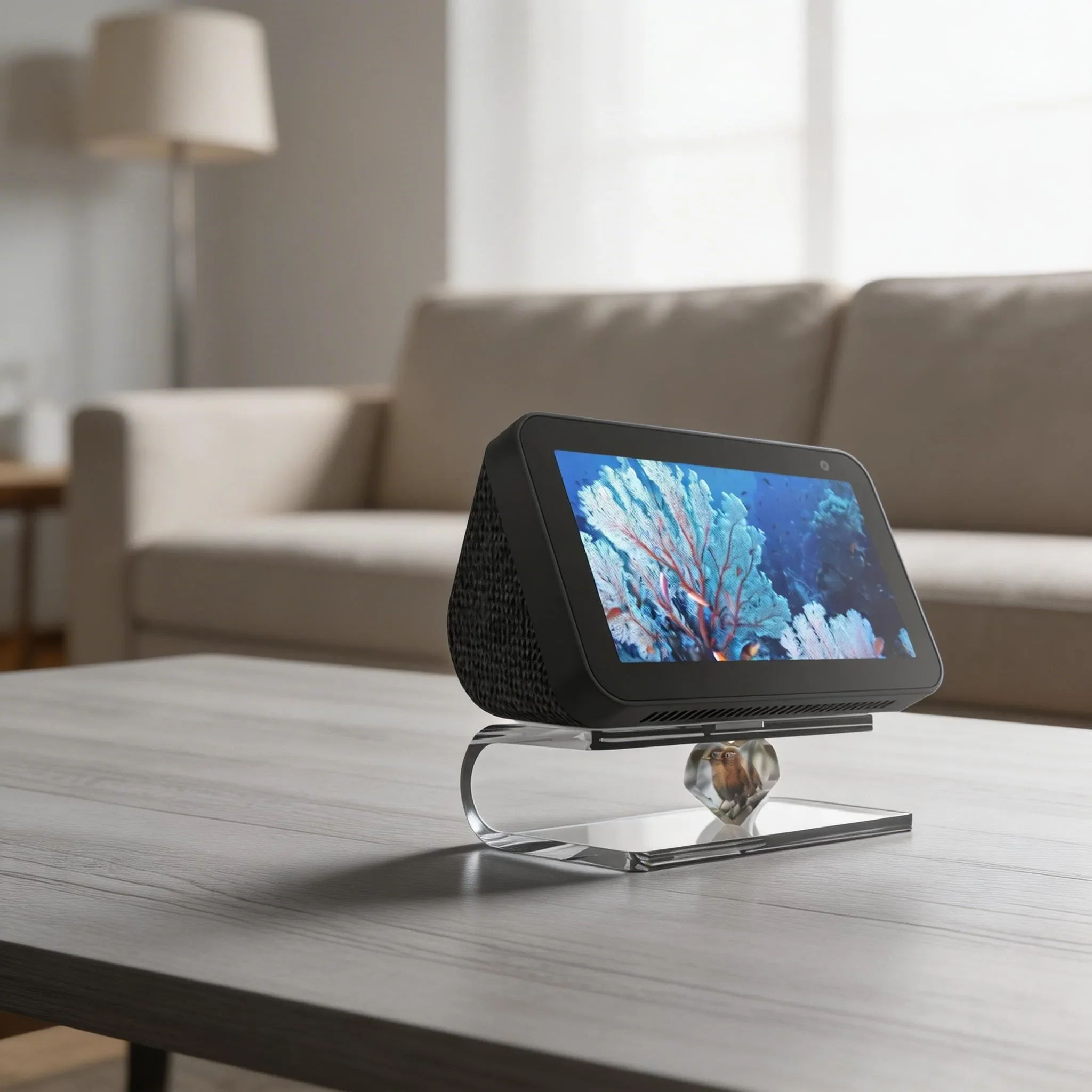 echo-show-5用の透明アクリルスタンド-透明なスマートホームマウント-理想的な視野角-安全なフィット感とボタンのアクセス性