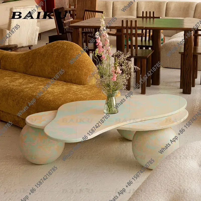 

Wabi Sandy Wind Living Room Designer Solid Wood Irregular Coffee Table Painted Small Unit Special-shaped Coffee Table X