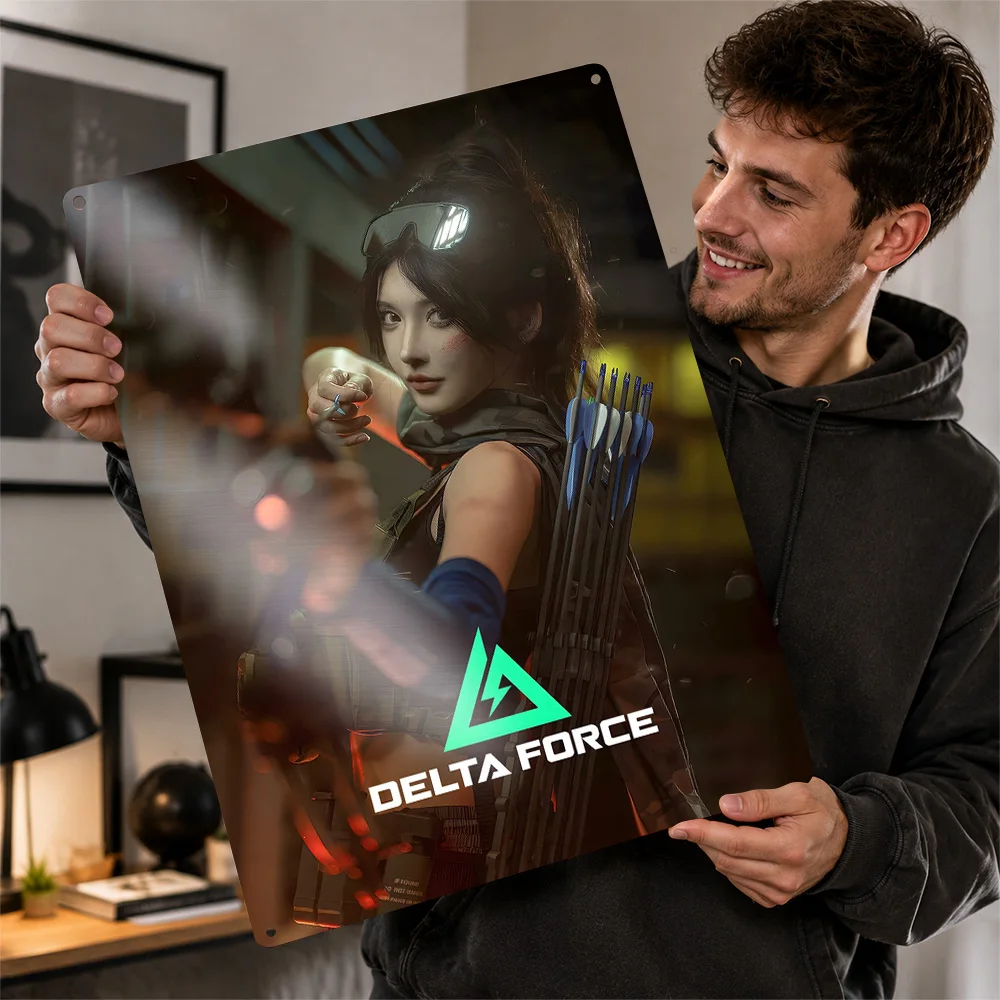 Delta Force Female Archer Textured Poster Personalized Aluminum Metal Sign Battlefield Squad Design Wall Art Home Office Decor