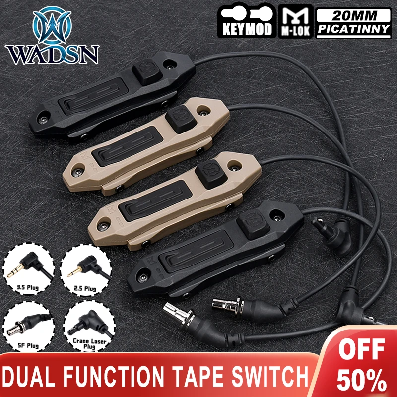 WADSN Tactical New Augmented Dual Function Tape Switch Crane SF Plug For Mlok Keymod Rail DBAL PEQ M600 Flashlight Modbutton