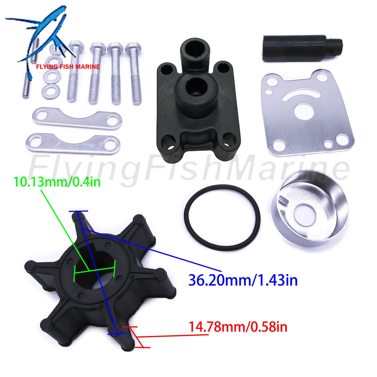 Outboard Engine 6L5-W0078-00 Water Pump Impeller Repair Kit for Yamaha 3HP 3MSHQ 3ML 3MLHT 3MSHA 3MSH Rebuild Set