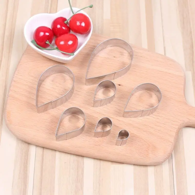 7Pc/Set Waterdrop Shaped Stainless Steel Rose Petal Biscuit Knife Mold Home Pastry Molds Sugar Processing Baking Cake Decor Tool
