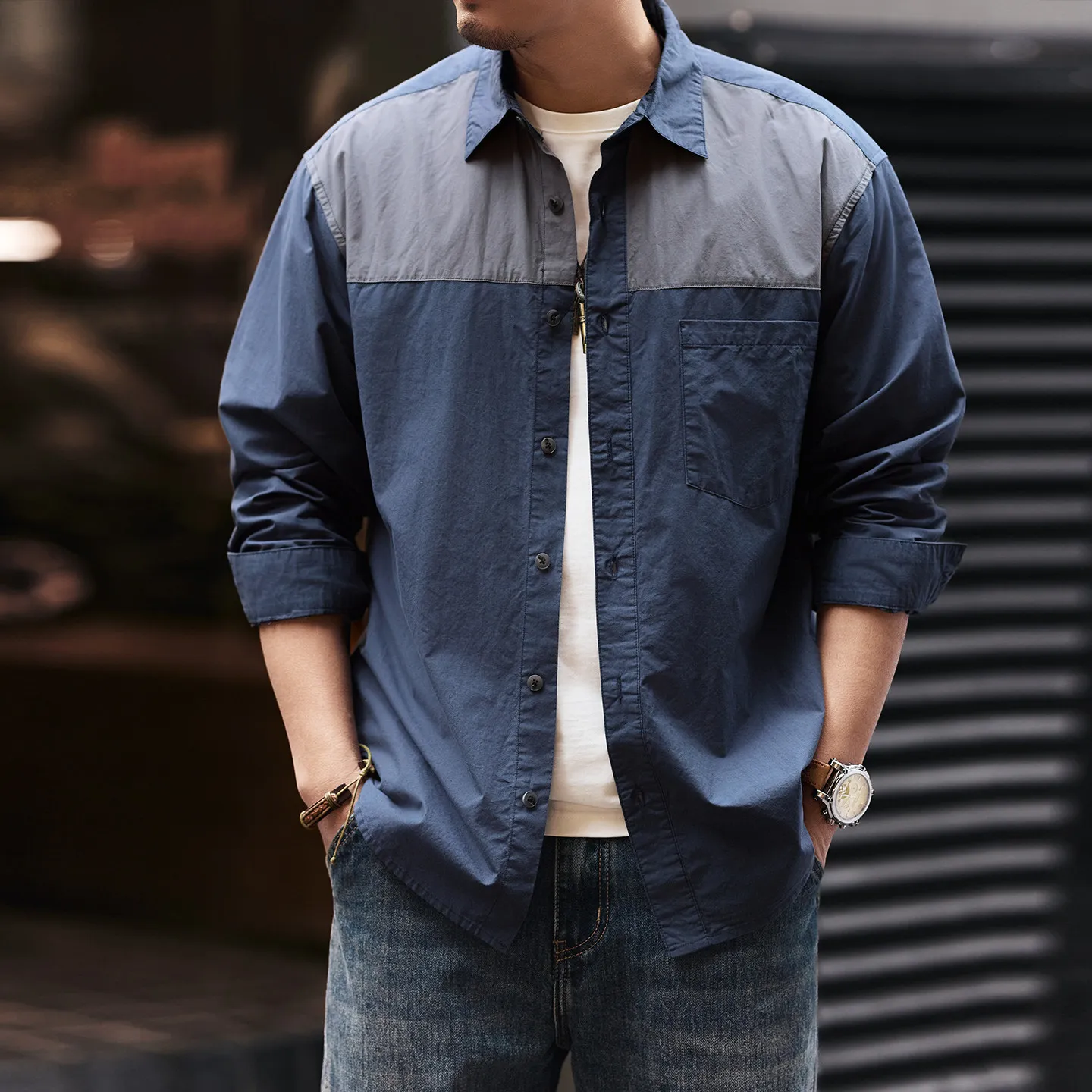 Men's Spring/Summer New Style American Retro Workwear Shirt Jacket Loose Plaid Contrast Color Casual Shirt