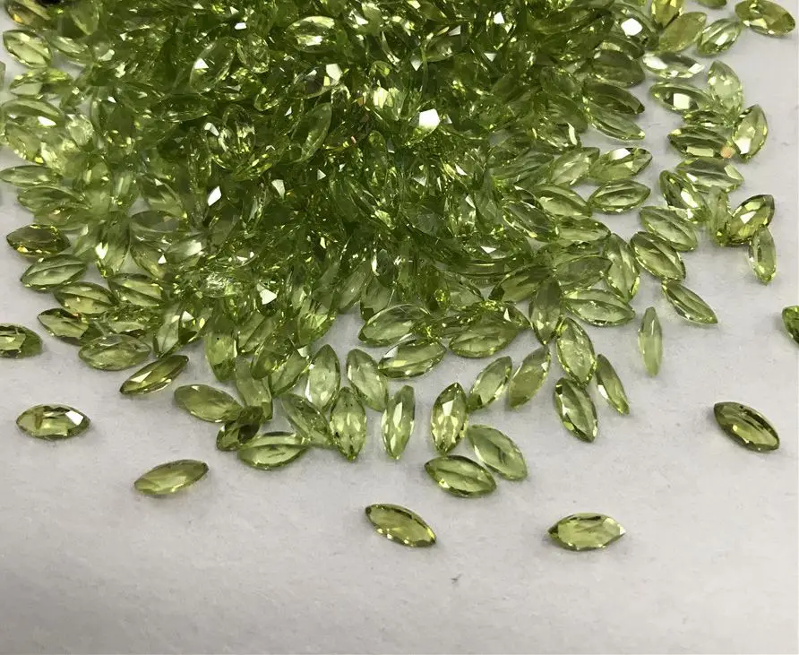 PANGEM- 10pcs Genuine Peridot Bead 3x6mm 4x8mm 5x10mm Faceted Marquise Semi-Precious Gemstone Cabochon Ring Face For Jewelry