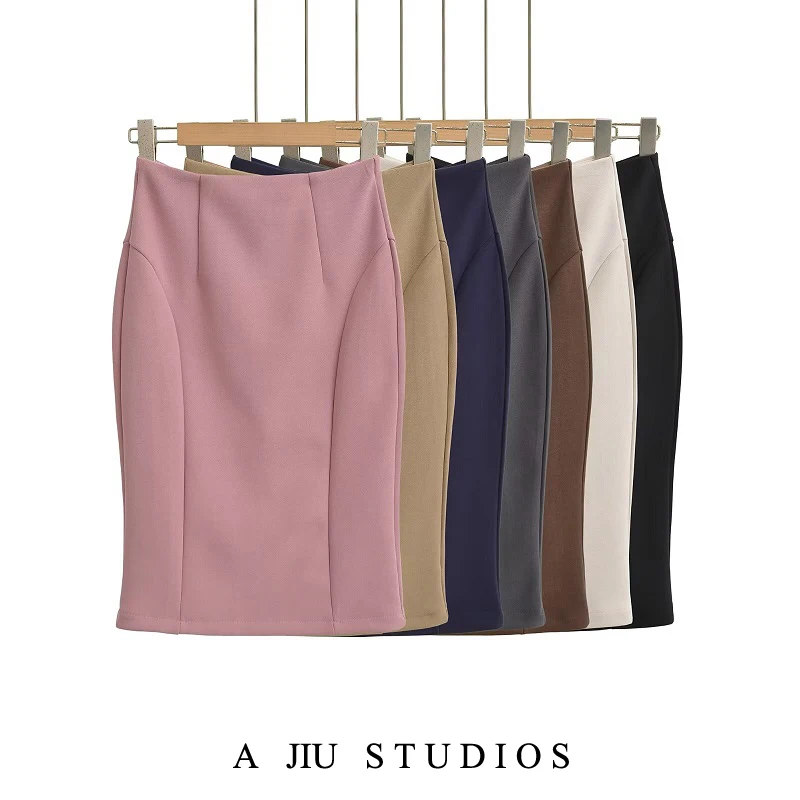 

Korean Sle High Waist Bodycon Midi Skirt Women Slimming Straight Leggings Work Commute Skirt Polyester Micro Stretch Casual