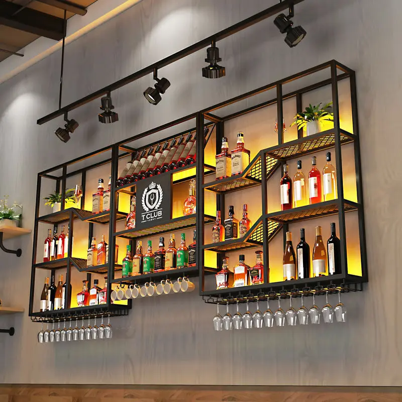 Creative wrought iron wall-mounted wine rack Wine cabinet Shelf Wall-mounted wine rack Display stand Bar Bar Restaurant